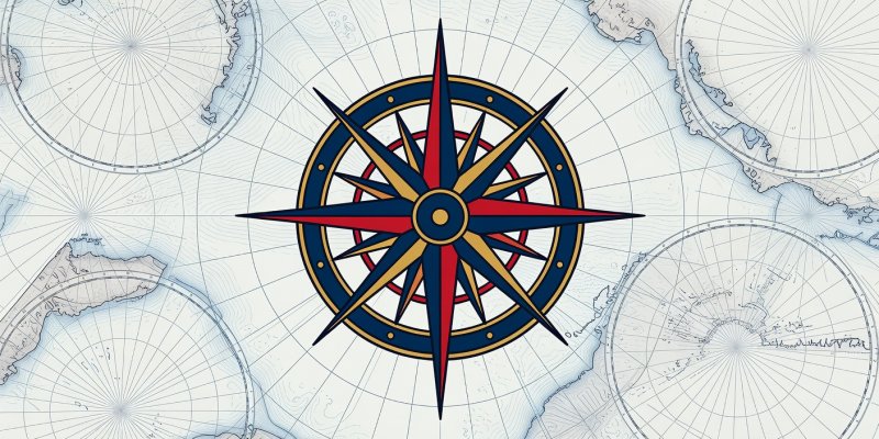 Vector illustration of a nautical compass rose and charts