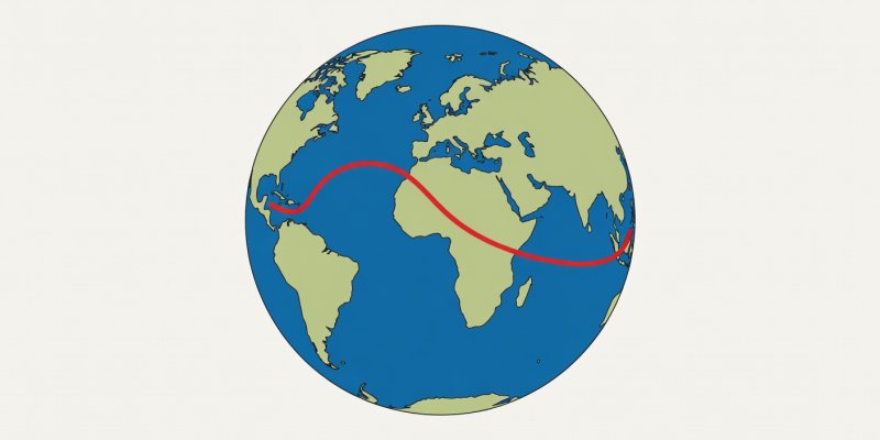 Vector illustration of a globe with a charted nautical route