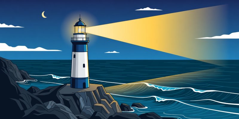 Vector illustration of a lighthouse shining out to sea